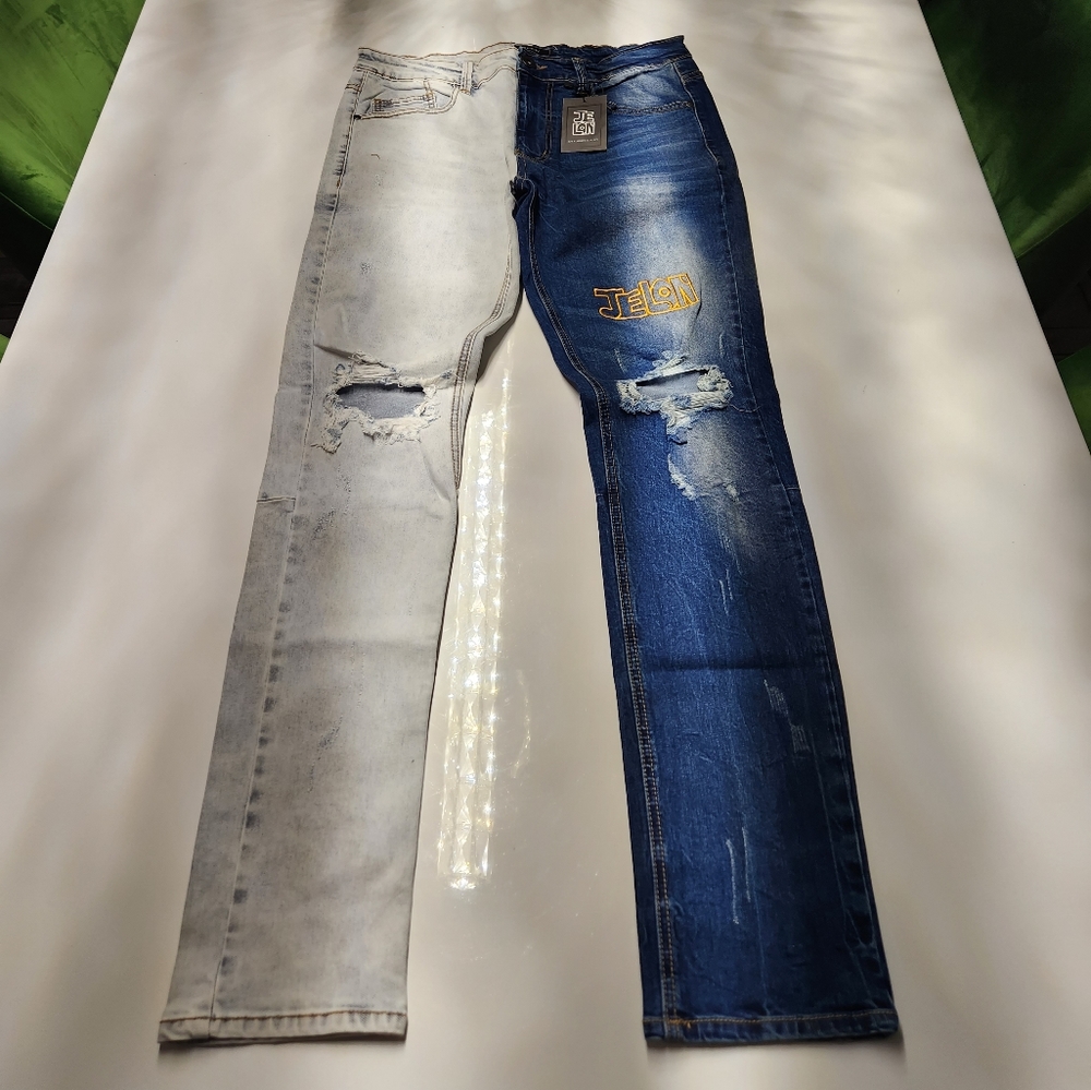 Jelon Two Tone Denim Ripped$Repair Jeansđź‘– - Picture 3 of 10